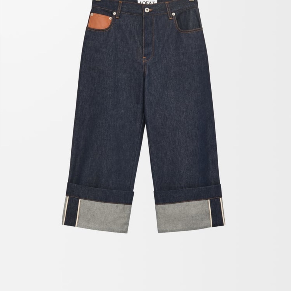 Loewe Blue and Brown Ankle Cropped Jeans with Wide-Leg Design